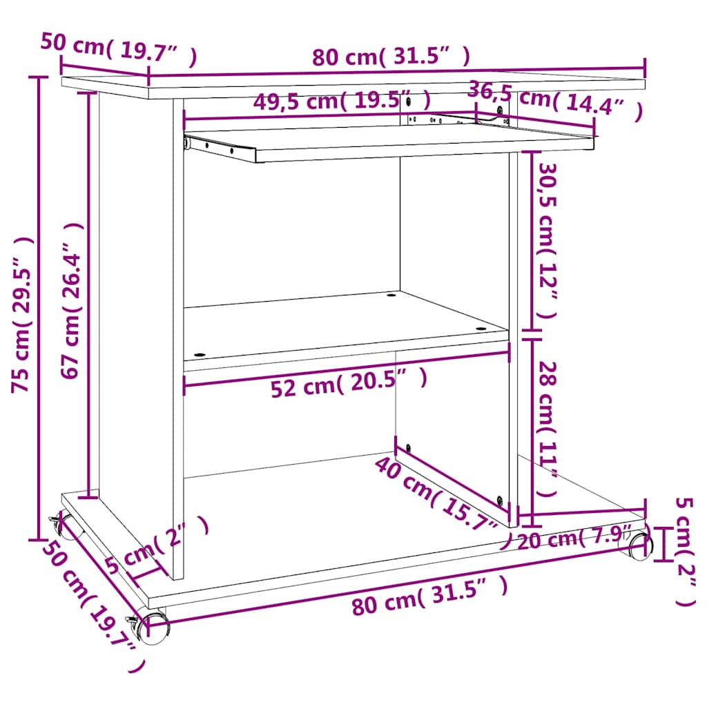 Scrivania Computer Grigio Sonoma 80x50x75 cm Legno Multistrato