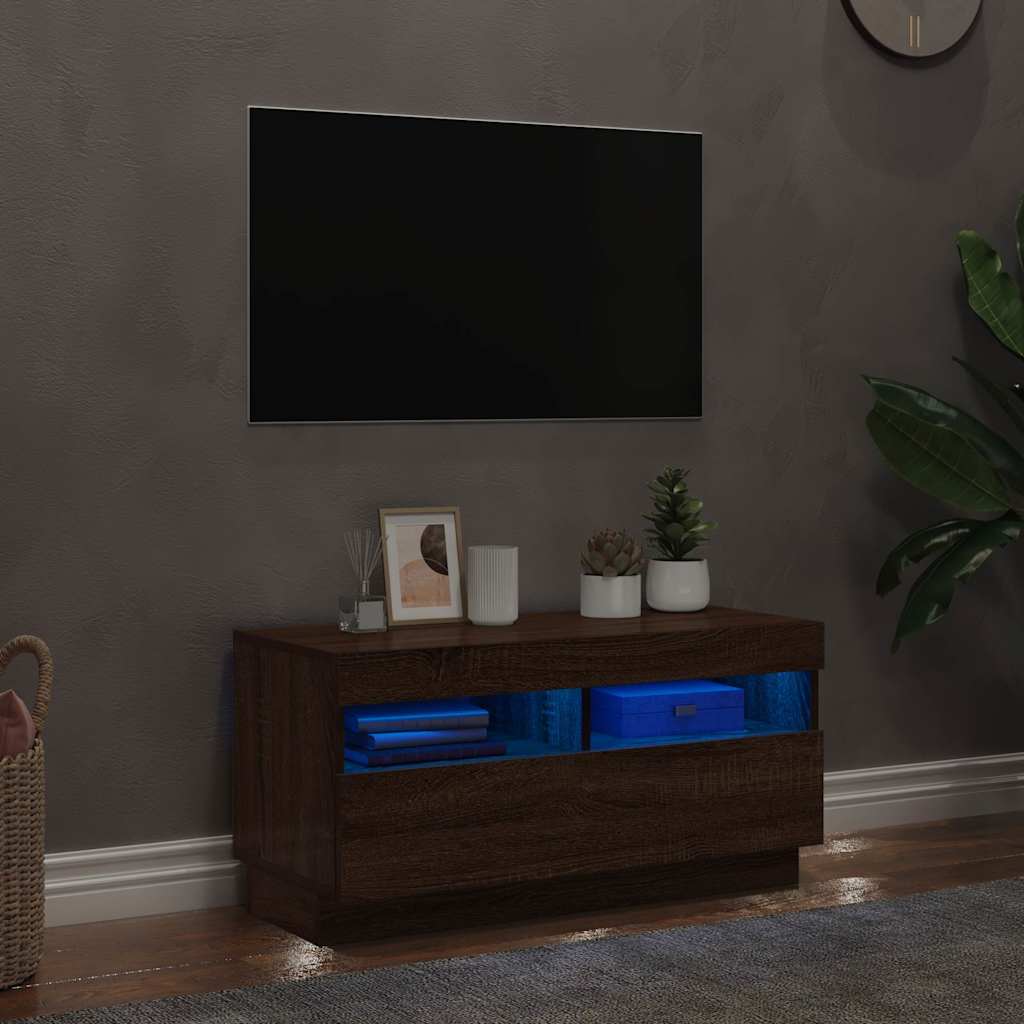 Mobile Porta TV con Luci LED Rovere Marrone 80x35x40 cm