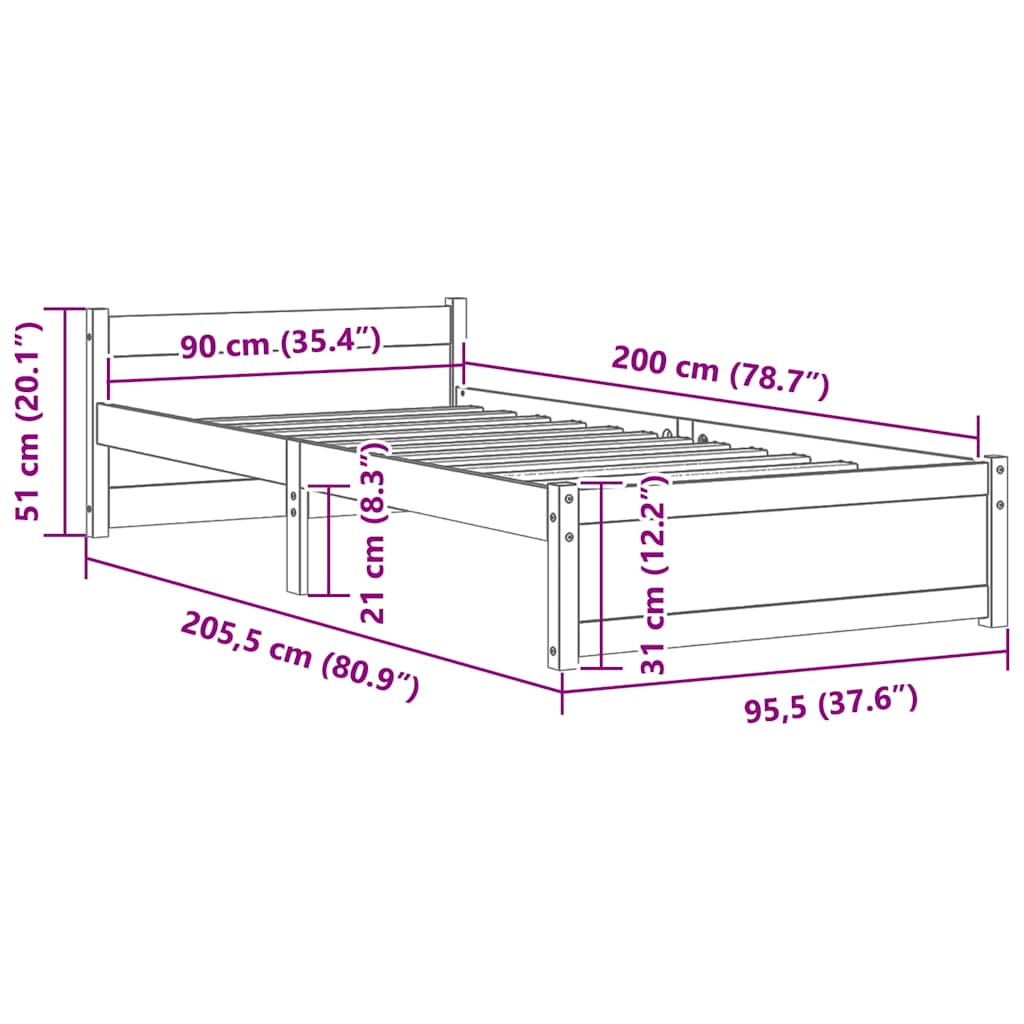 Giroletto in Legno Massello 90x200 cm