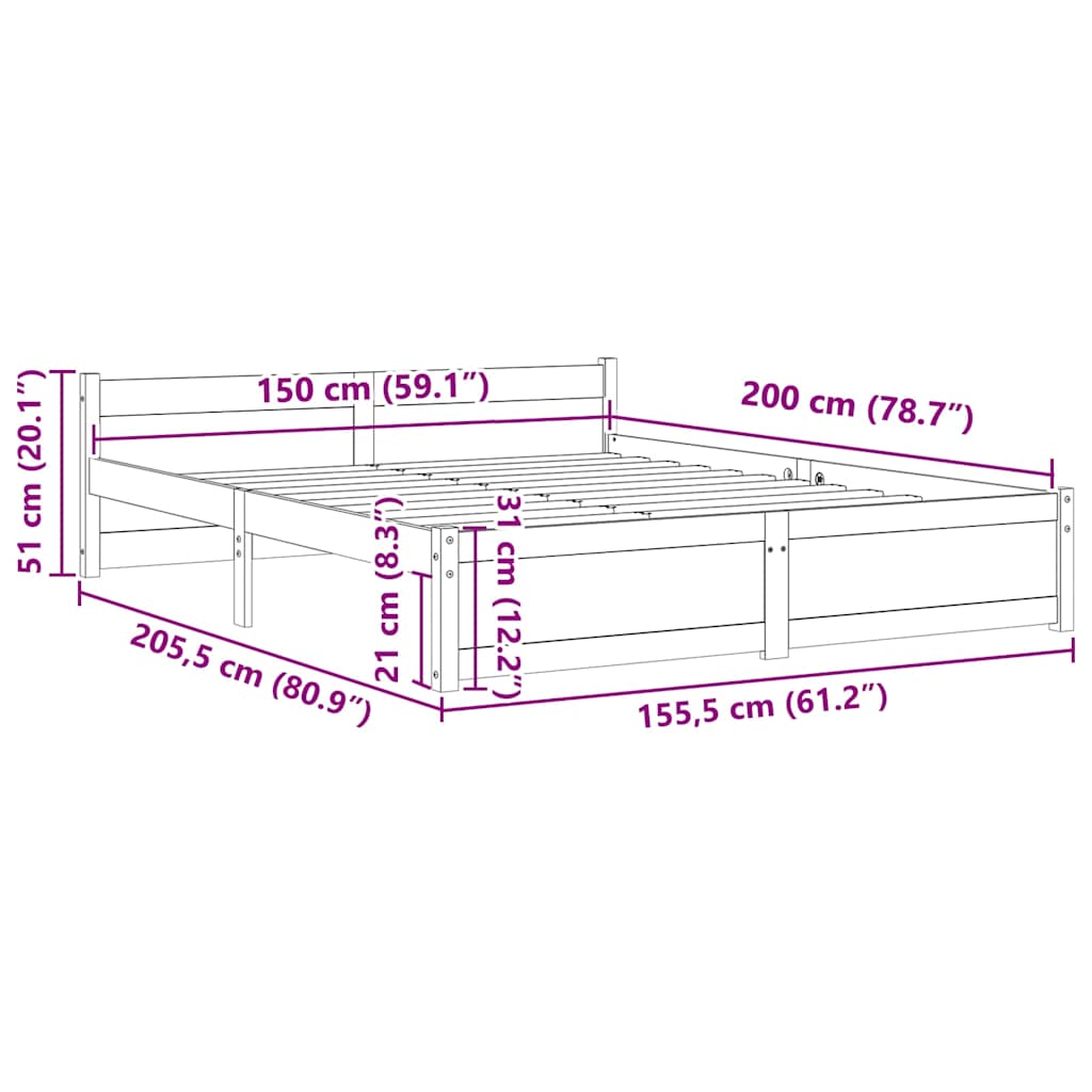 Giroletto Nero in Legno Massello 150x200 cm King Size