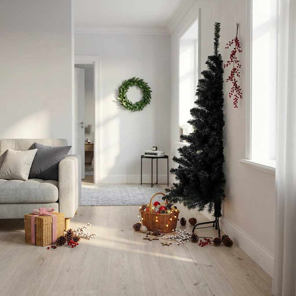 Albero di Natale Artificiale a Metà con Base Nero 180 cm PVC