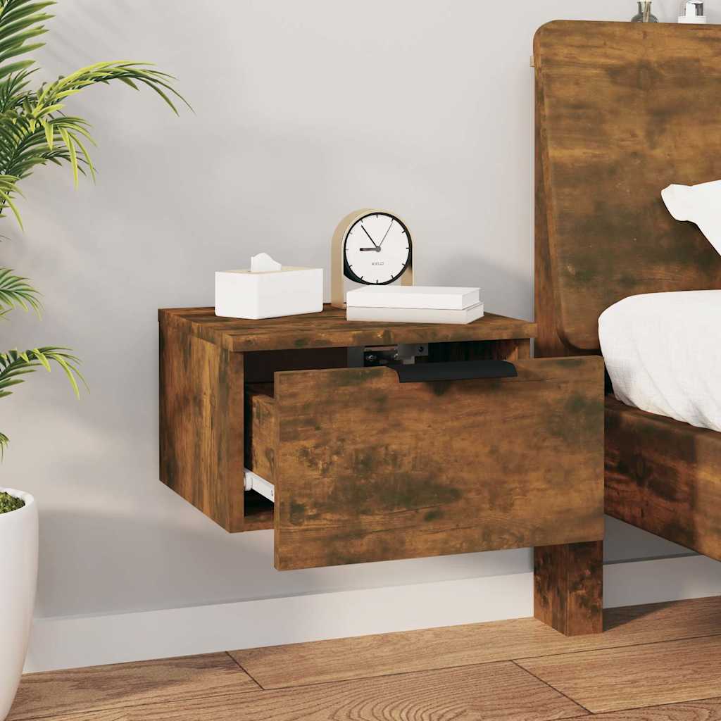 Comodini a Muro 2 pz Rovere Fumo 34x30x20 cm