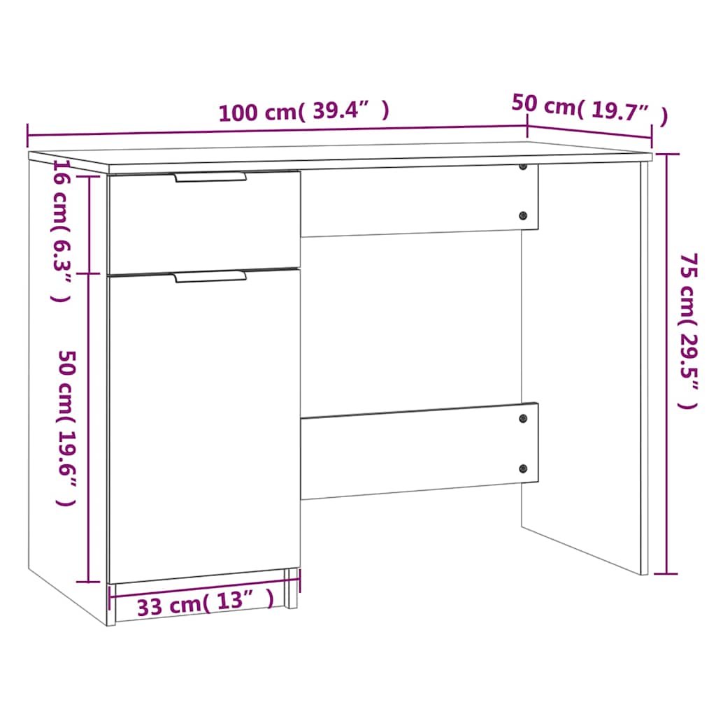 Scrivania Grigio Sonoma 100x50x75 cm in Legno Multistrato