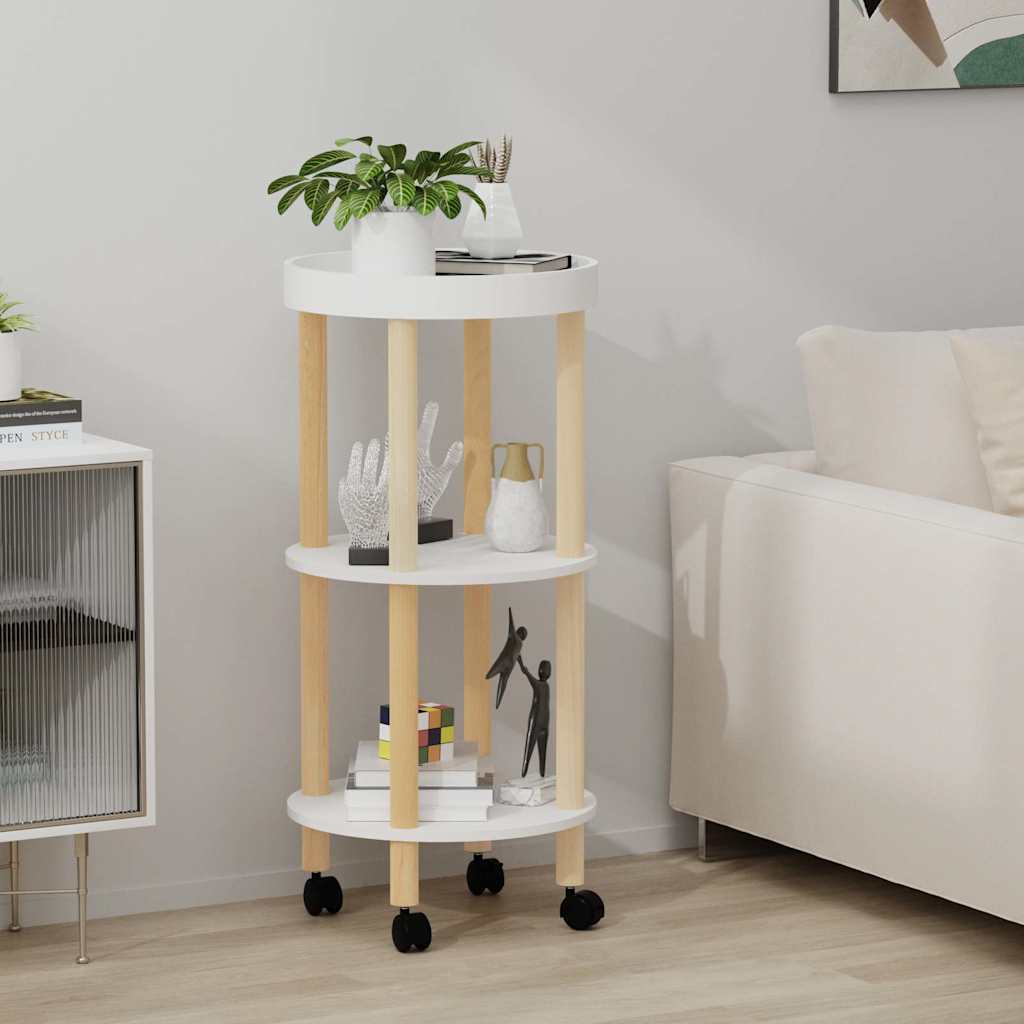 Carrello 3 Ripiani Bianco 38x38x82 cm Legno Multistrato e Pino