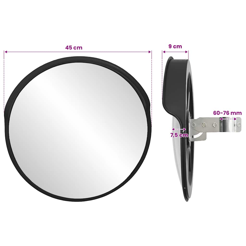 Specchio stradale convesso per esterni nero Ø45cm policarbonato