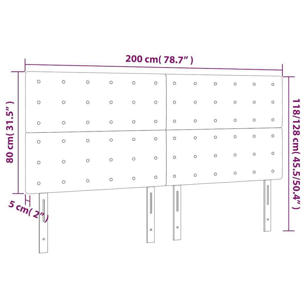 Testiera Rosa 200x5x118/128 cm Velluto