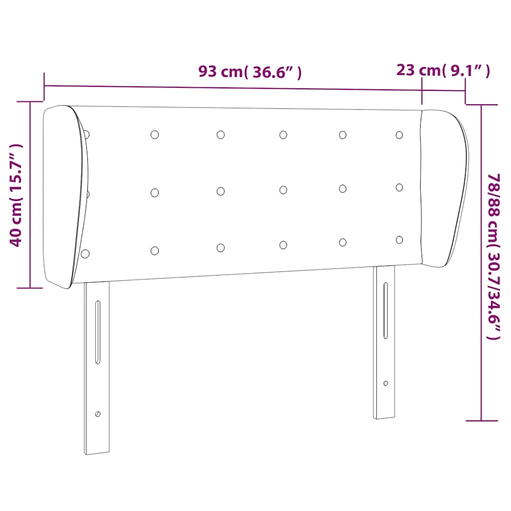 Testiera ad Orecchio Nera 93x23x78/88 cm in Velluto