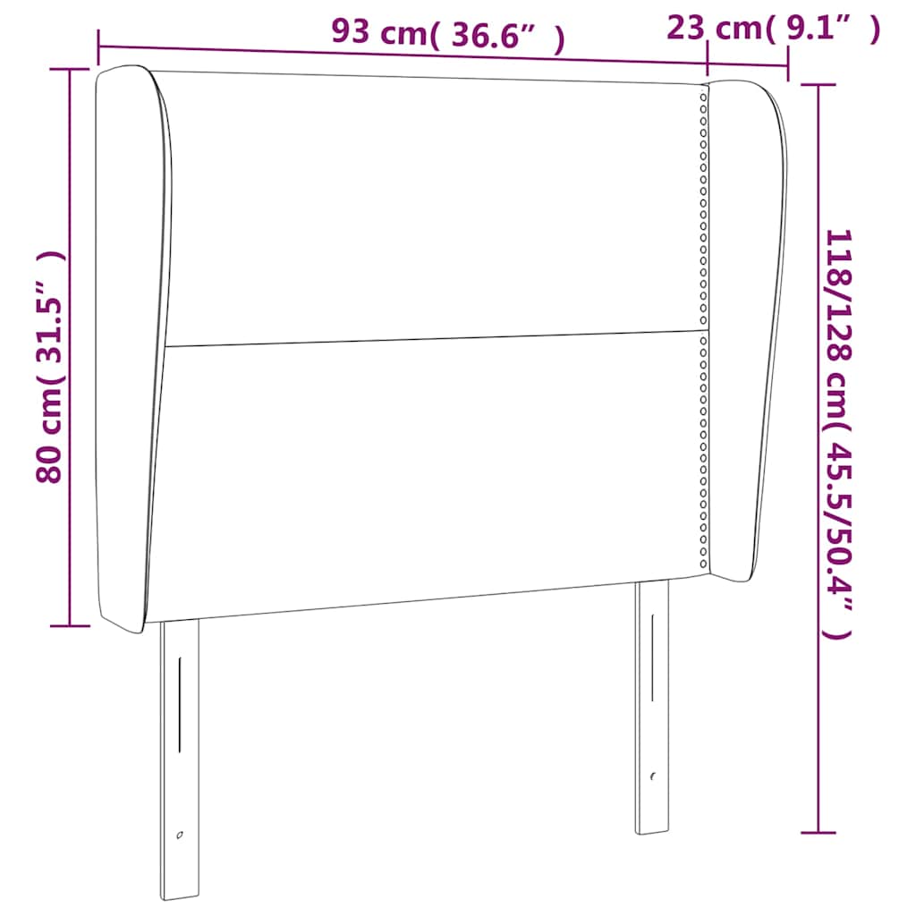 Testiera ad Orecchio Nera 93x23x118/128 cm in Velluto