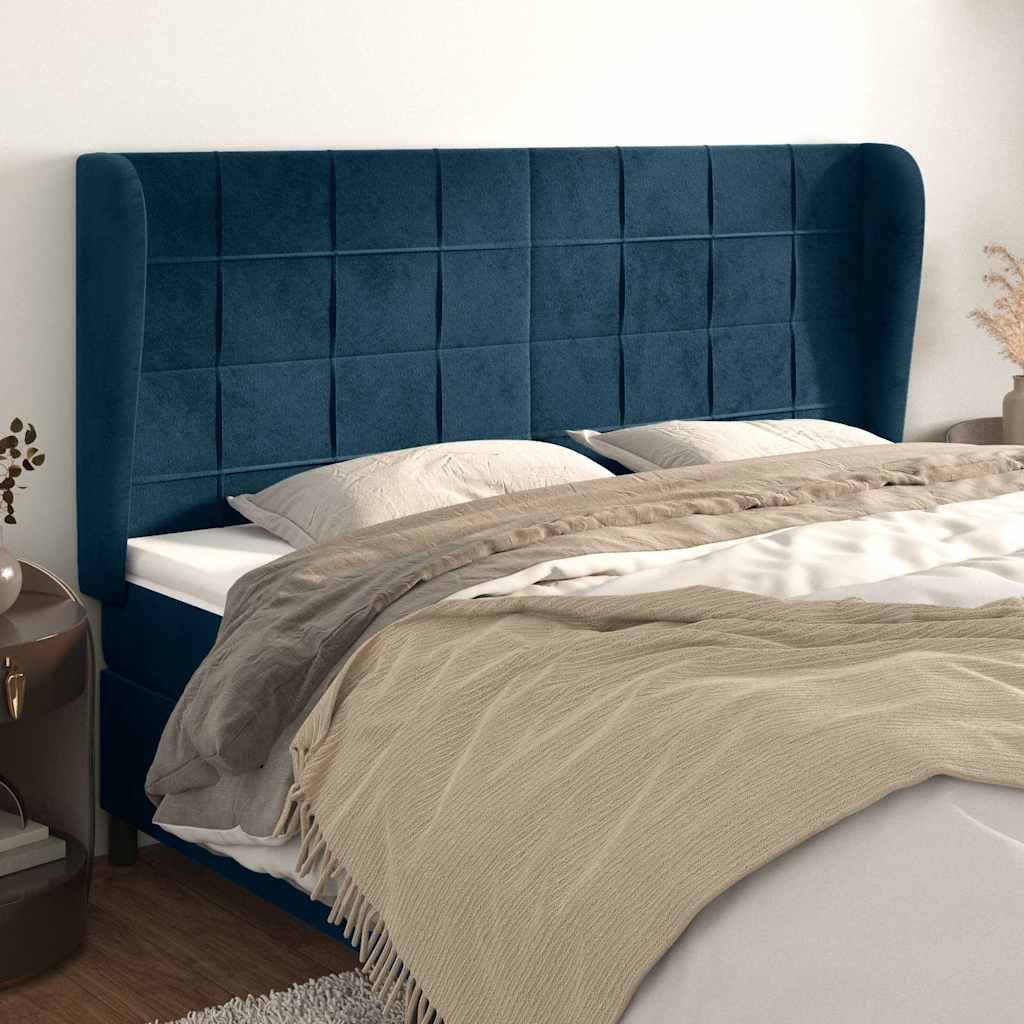 Testiera ad Orecchio Blu Scuro 203x23x118/128 cm in Velluto