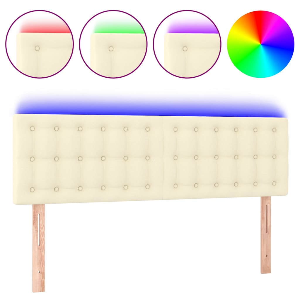 Testiera Crema a LED 144x5x78/88 cm in Similpelle