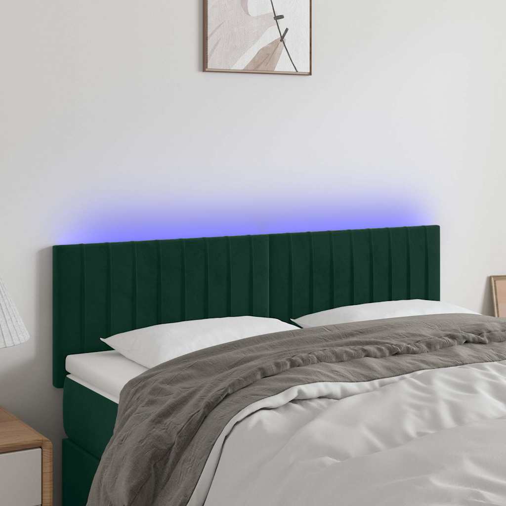 Testiera a LED Verde Scuro 144x5x78/88 cm in Velluto