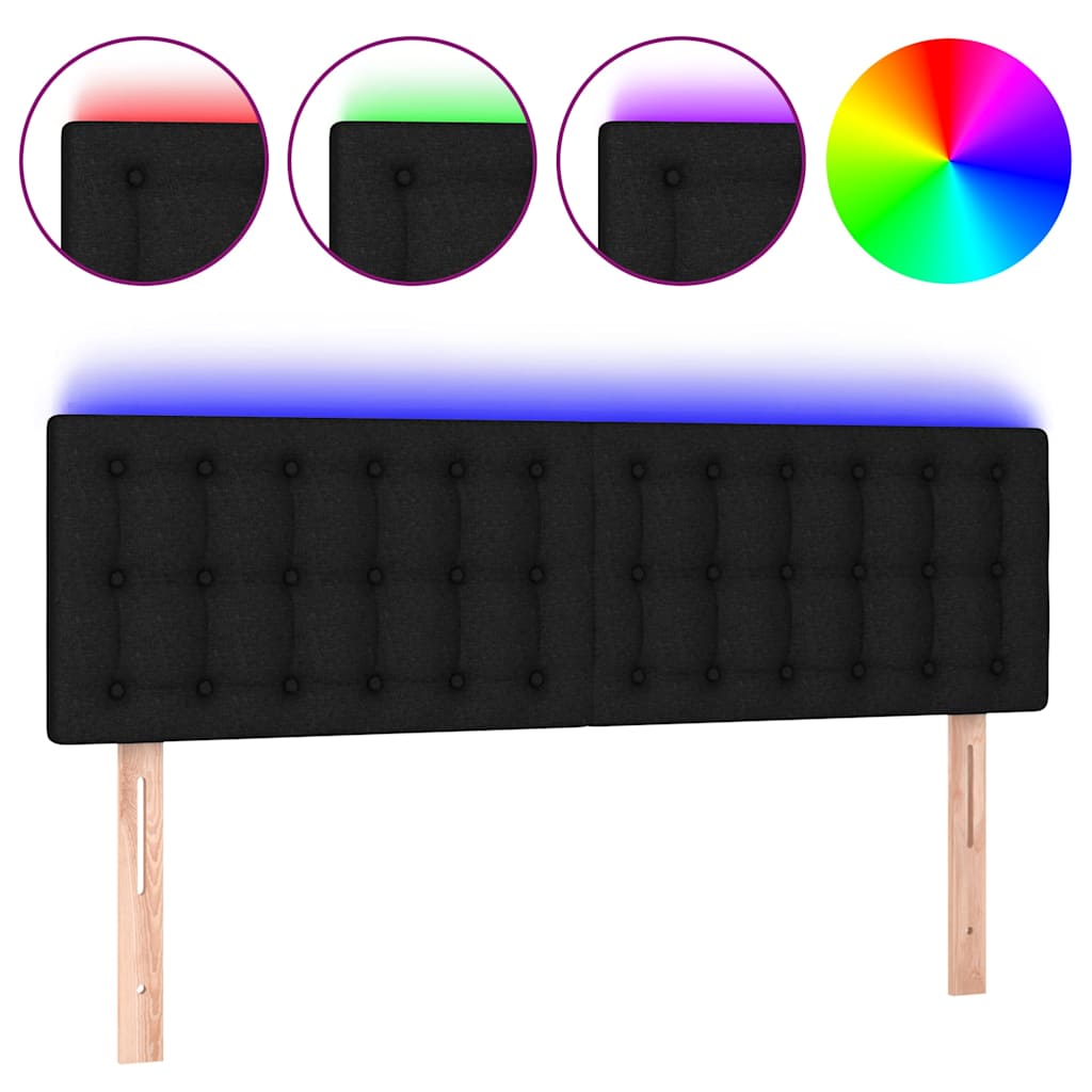 Testiera a LED Nera 144x5x78/88 cm in Tessuto