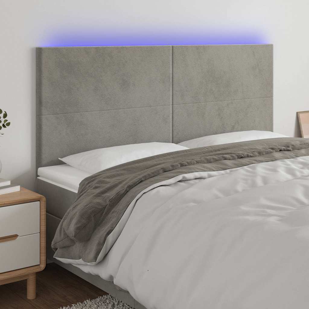Testiera a LED Grigio Chiaro 180x5x118/128 cm in Velluto