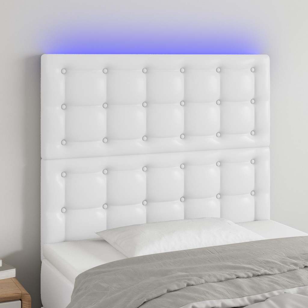 Testiera a LED Bianco 90x5x118/128 cm in Similpelle