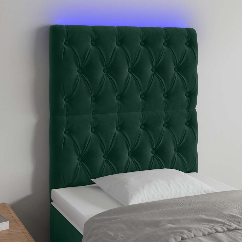 Testiera a LED Verde Scuro 80x7x118/128cm in Velluto