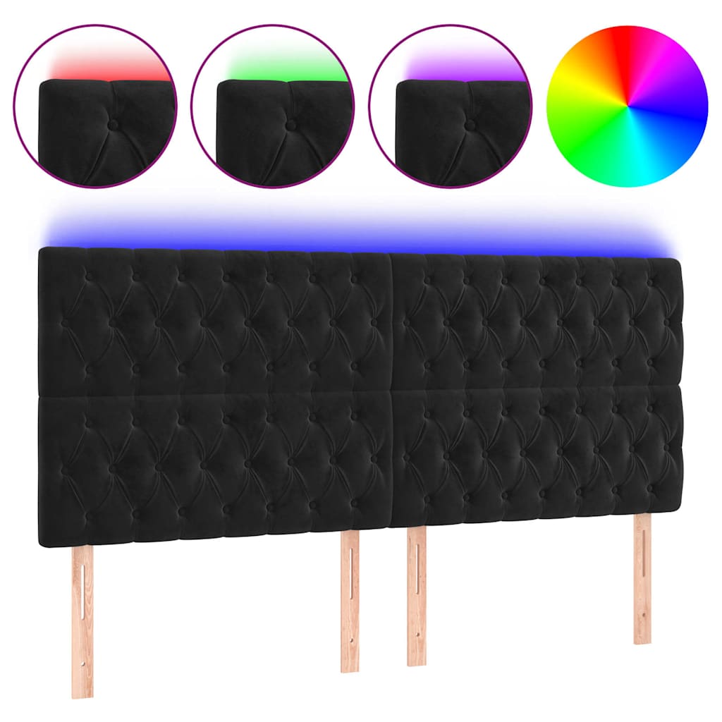 Testiera a LED Nera 180x7x118/128 cm in Velluto