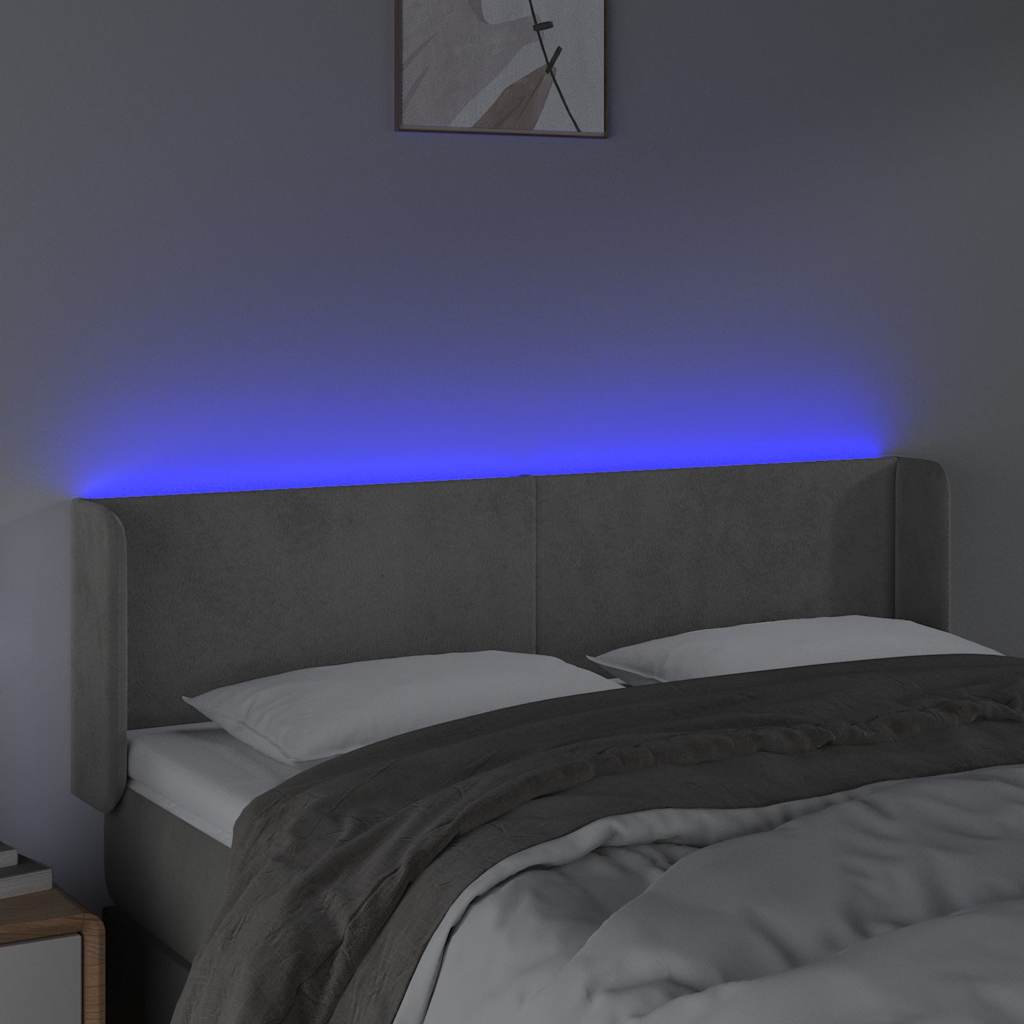 Testiera Grigio Chiaro a LED 147x16x78/88 cm in Velluto