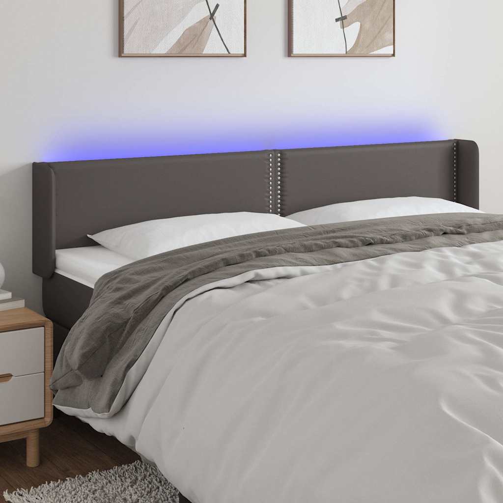 Testiera a LED Grigio 203x16x78/88 cm in Similpelle