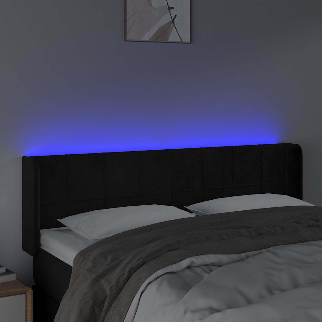 Testiera a LED Nera 147x16x78/88 cm in Velluto