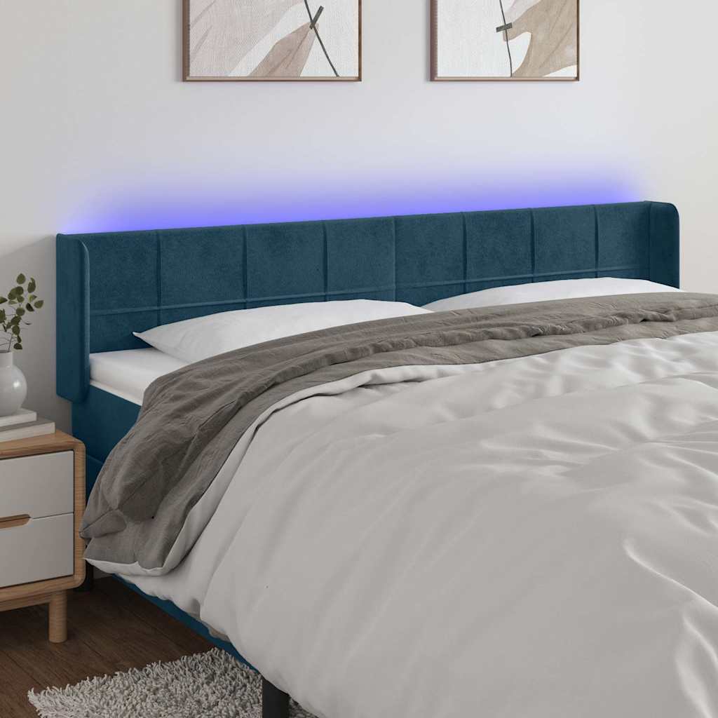 Testiera a LED Blu Scuro 183x16x78/88 cm in Velluto