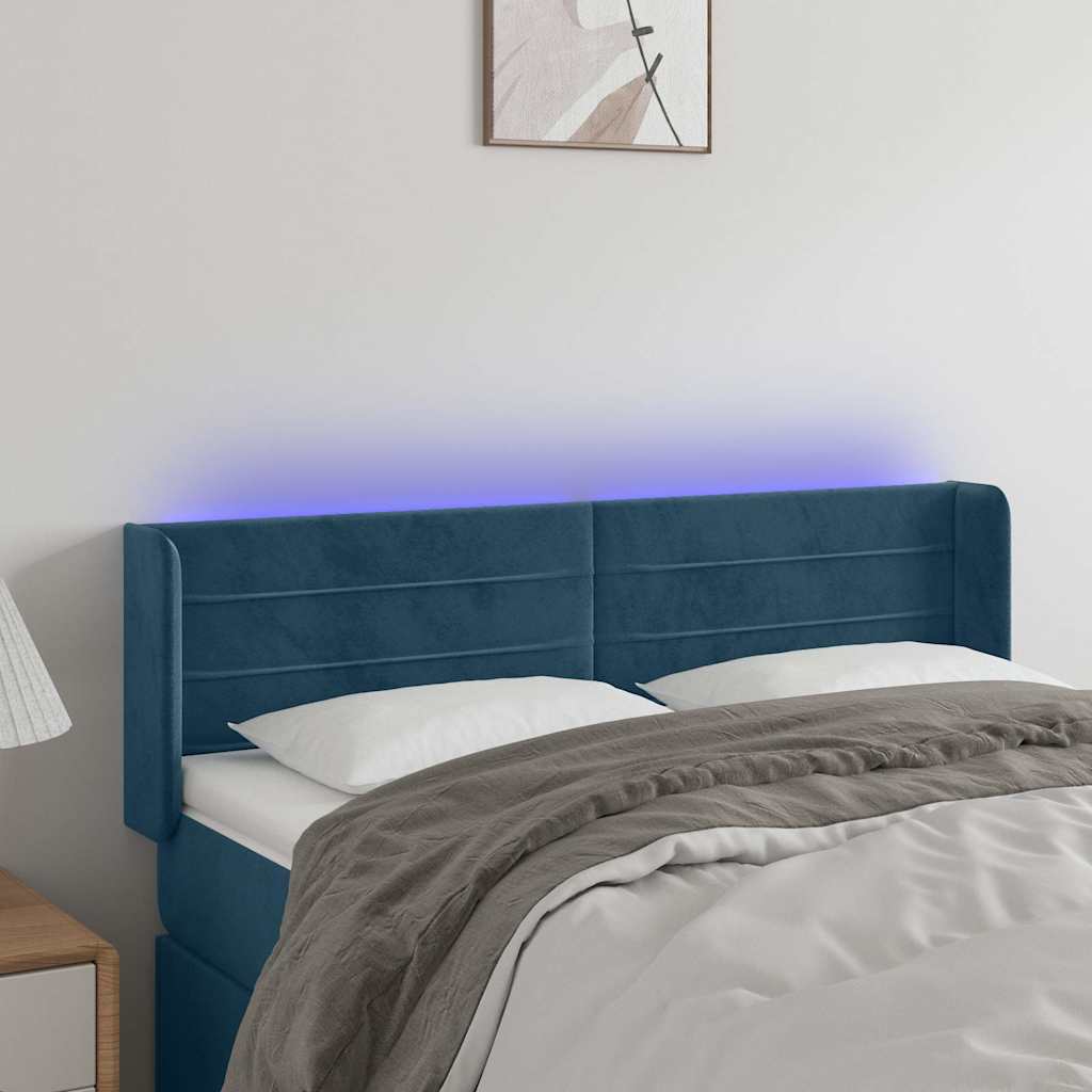 Testiera a LED Blu Scuro 147x16x78/88 cm in Velluto