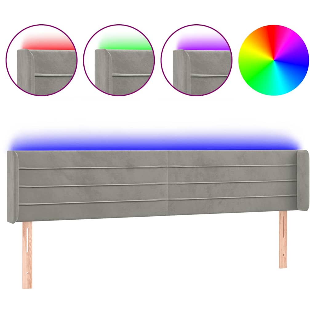 Testiera a LED Grigio Chiaro 183x16x78/88 cm in Velluto
