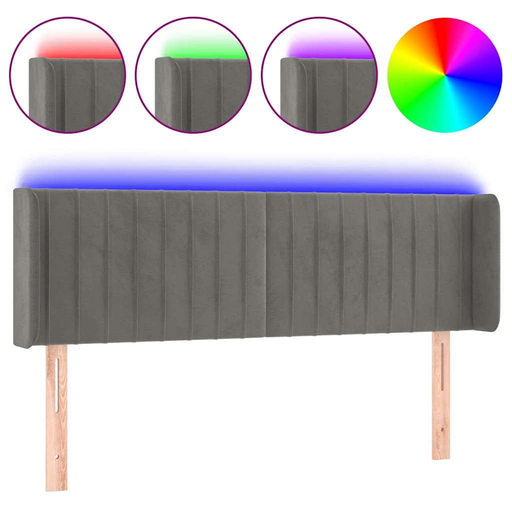 Testiera Grigio Chiaro a LED 147x16x78/88 cm in Velluto