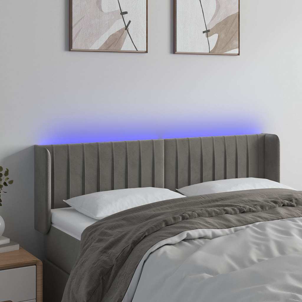 Testiera Grigio Chiaro a LED 147x16x78/88 cm in Velluto