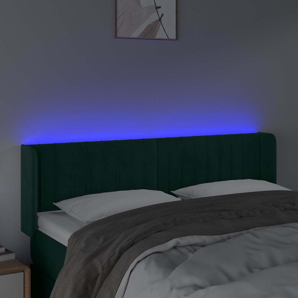 Testiera a LED Verde Scuro 147x16x78/88 cm in Velluto