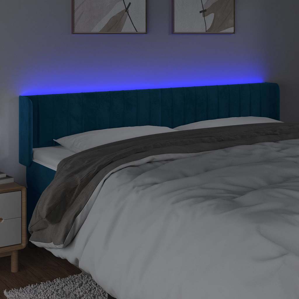 Testiera a LED Blu Scuro 203x16x78/88 cm in Velluto