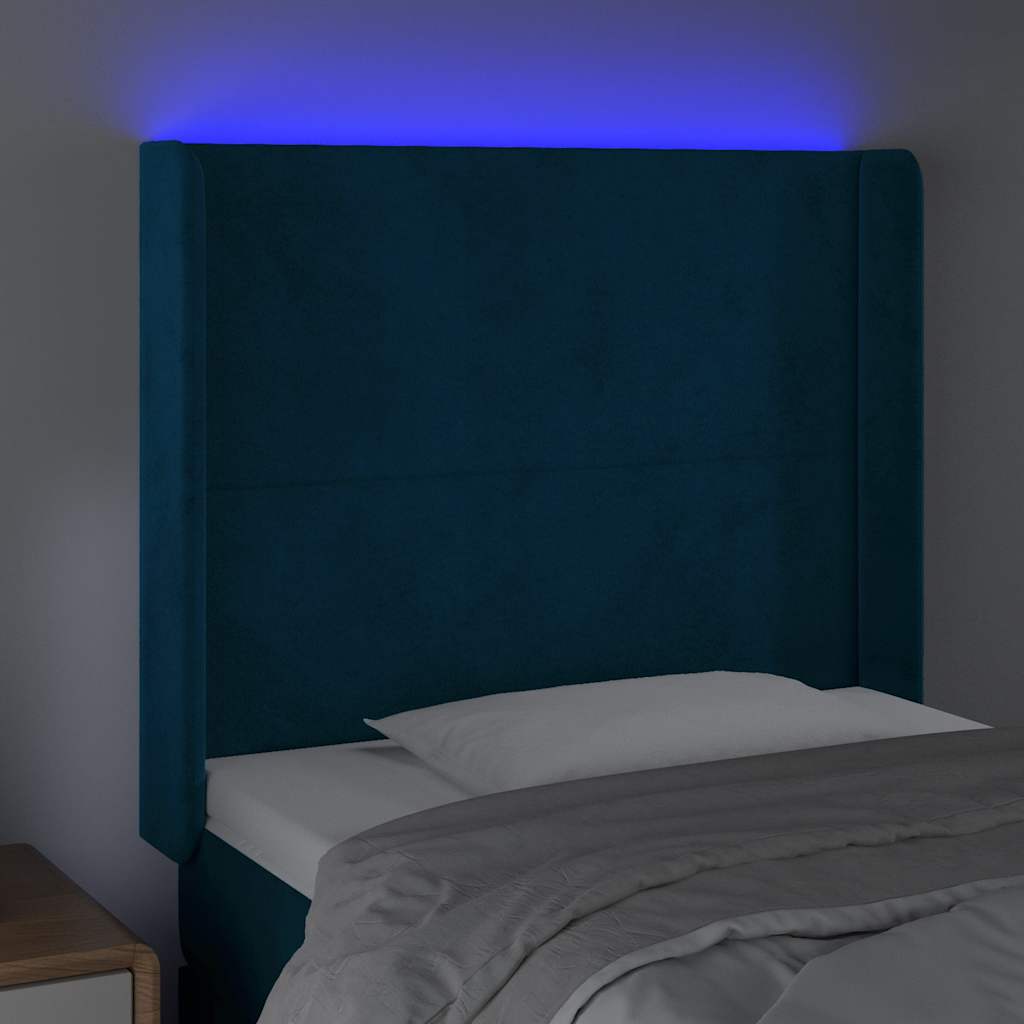 Testiera a LED Blu Scuro 103x16x118/128 cm in Velluto