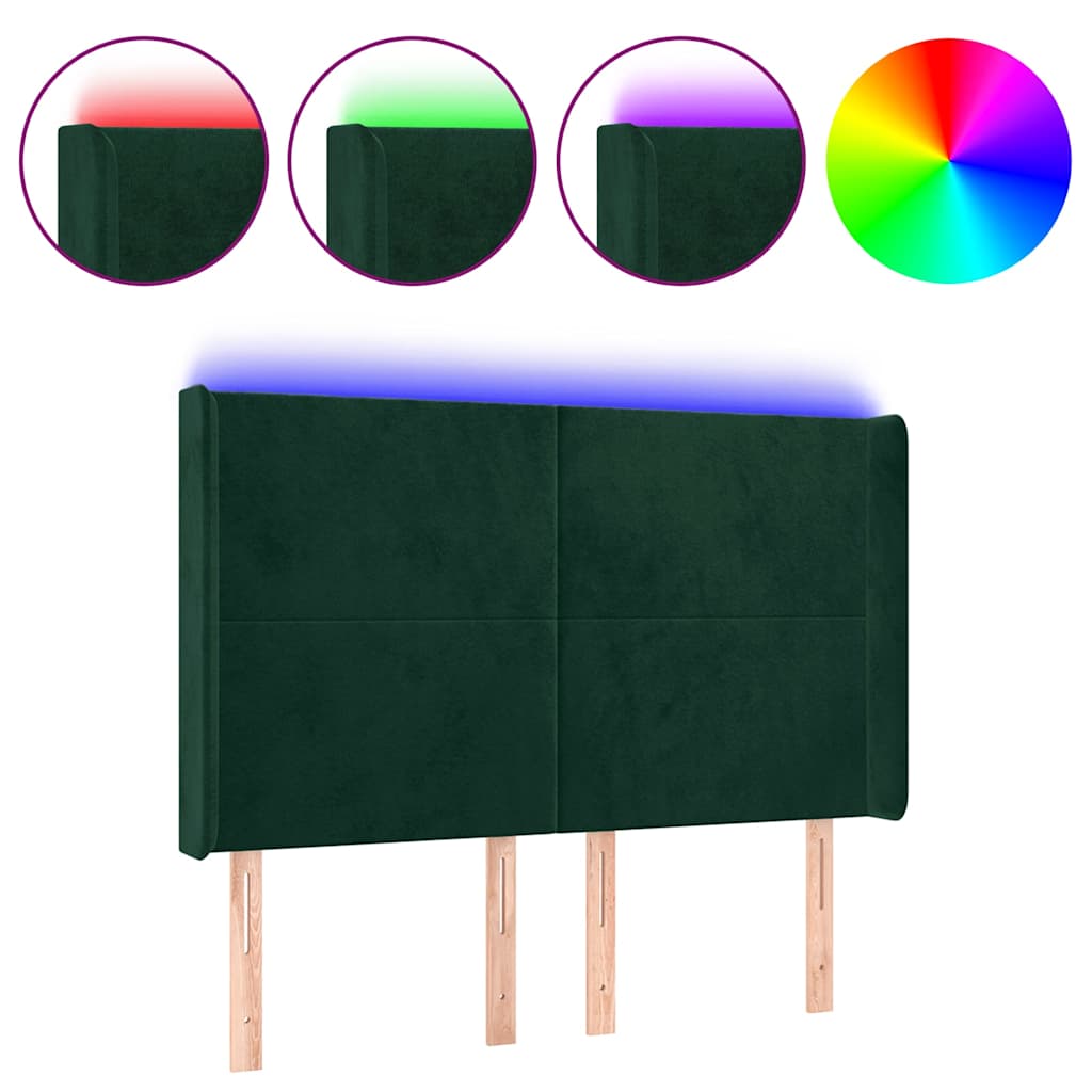 Testiera a LED Verde Scuro 147x16x118/128 cm in Velluto
