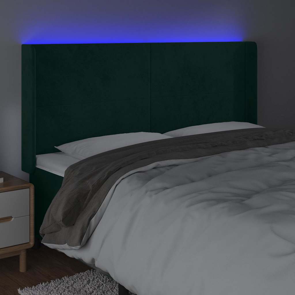 Testiera a LED Verde Scuro 203x16x118/128 cm in Velluto