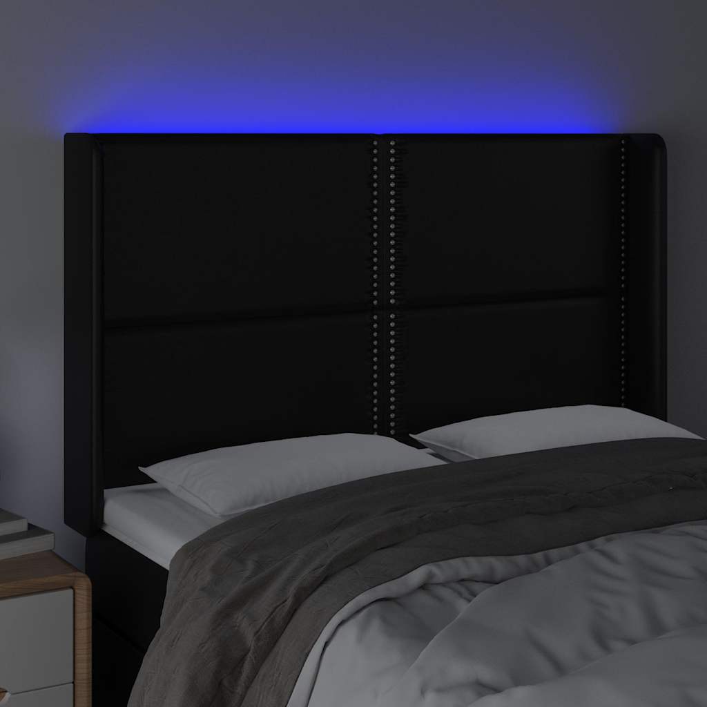 Testiera a LED Nera 147x16x118/128 cm in Similpelle