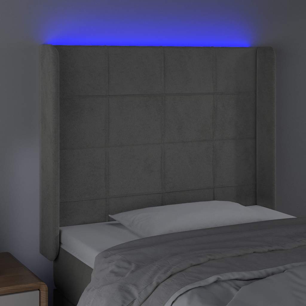 Testiera a LED Grigio Chiaro 93x16x118/128 cm in Velluto