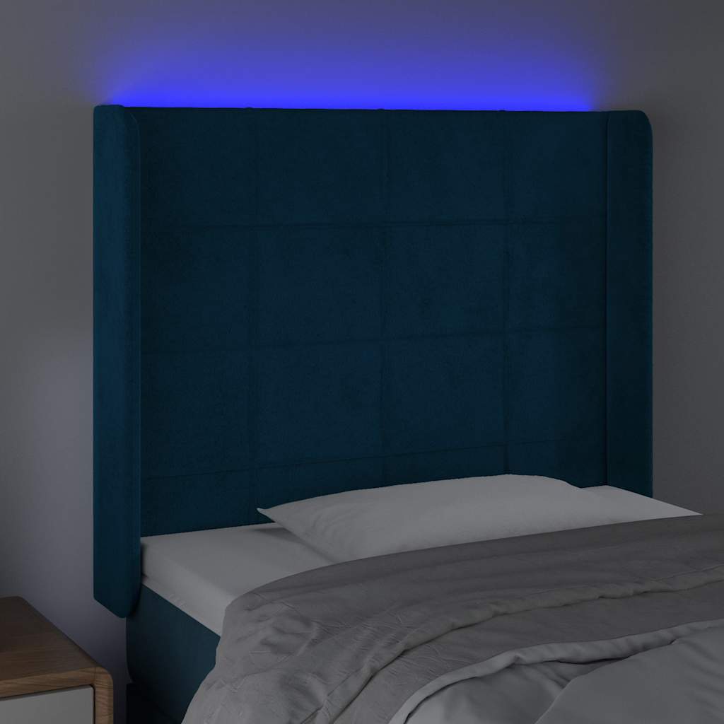 Testiera a LED Blu Scuro 93x16x118/128 cm in Velluto