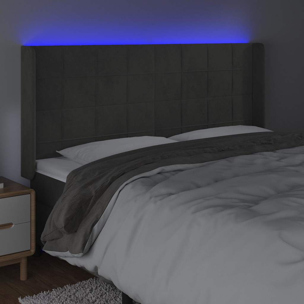 Testiera a LED Grigio Scuro 183x16x118/128cm inTessuto