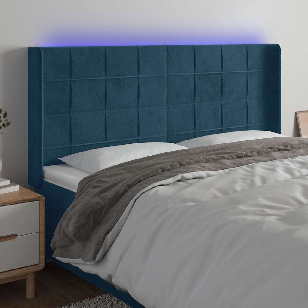 Testiera a LED Blu Scuro 203x16x118/128 cm in Velluto
