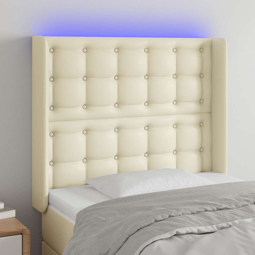 Testiera a LED Crema 83x16x118/128 cm in Similpelle