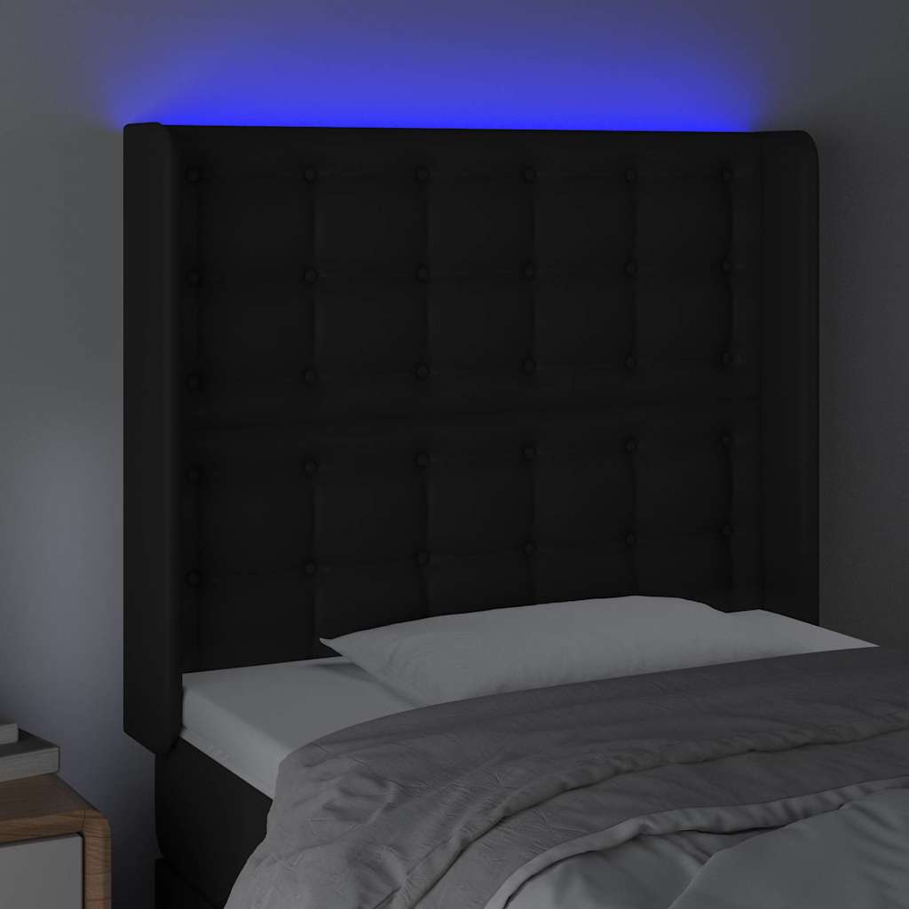 Testiera a LED Nera 103x16x118/128 cm in Similpelle