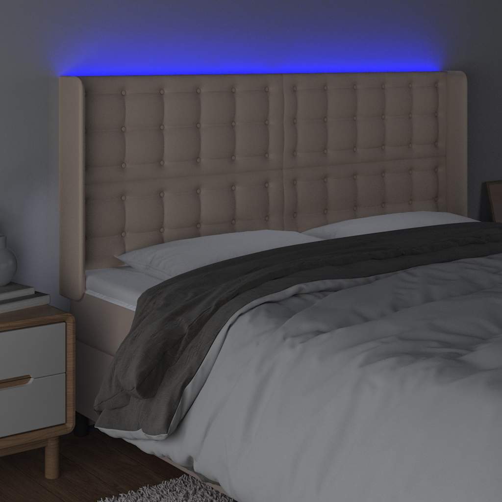 Testiera a LED Cappuccino 147x16x118/128 cm in Similpelle