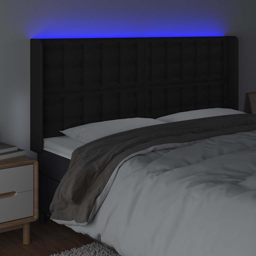 Testiera a LED Nera 203x16x118/128 cm in Similpelle