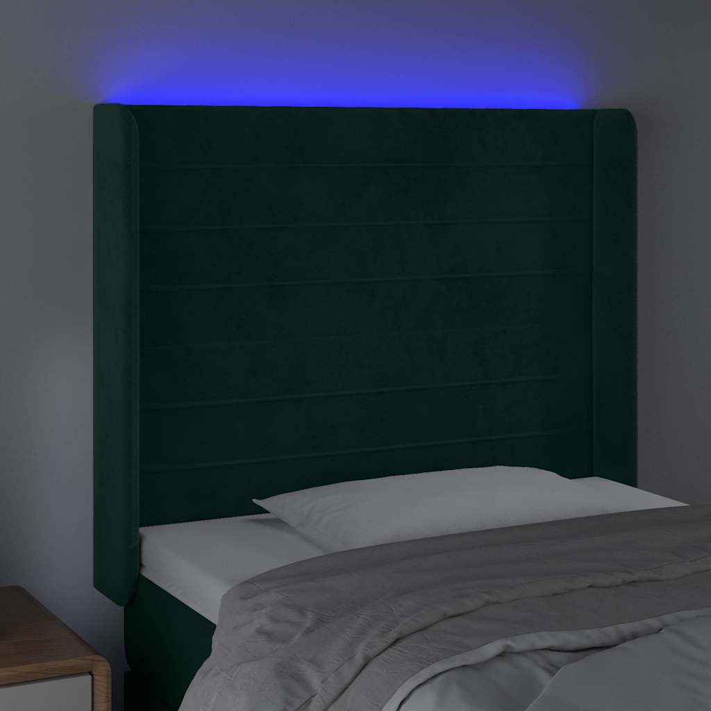 Testiera a LED Verde Scuro 83x16x118/128 cm in Velluto