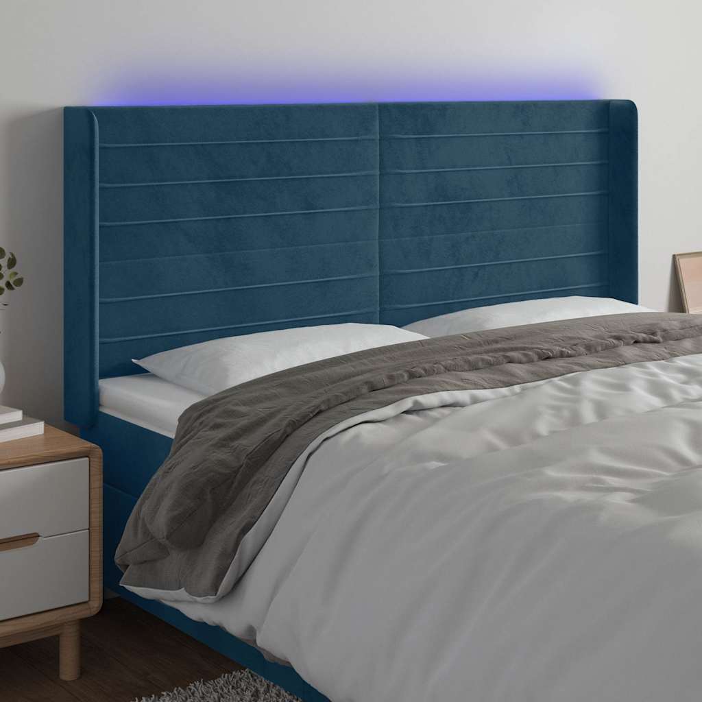 Testiera a LED Blu Scuro 163x16x118/128 cm in Velluto