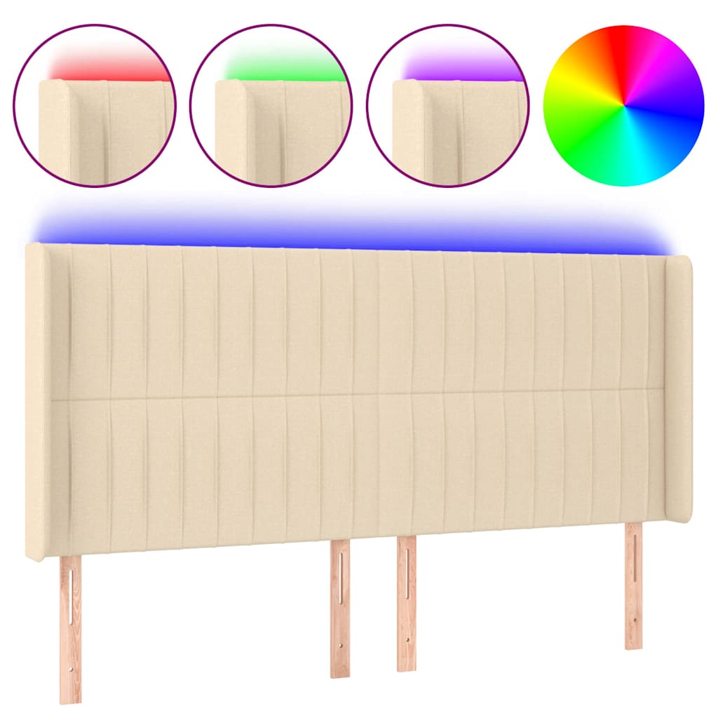 Testiera a LED Crema 203x23x118/128 cm in Tessuto