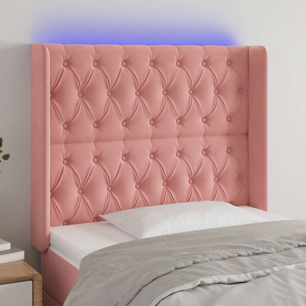 Testiera a LED rosa 103x16x118/128 cm in Velluto