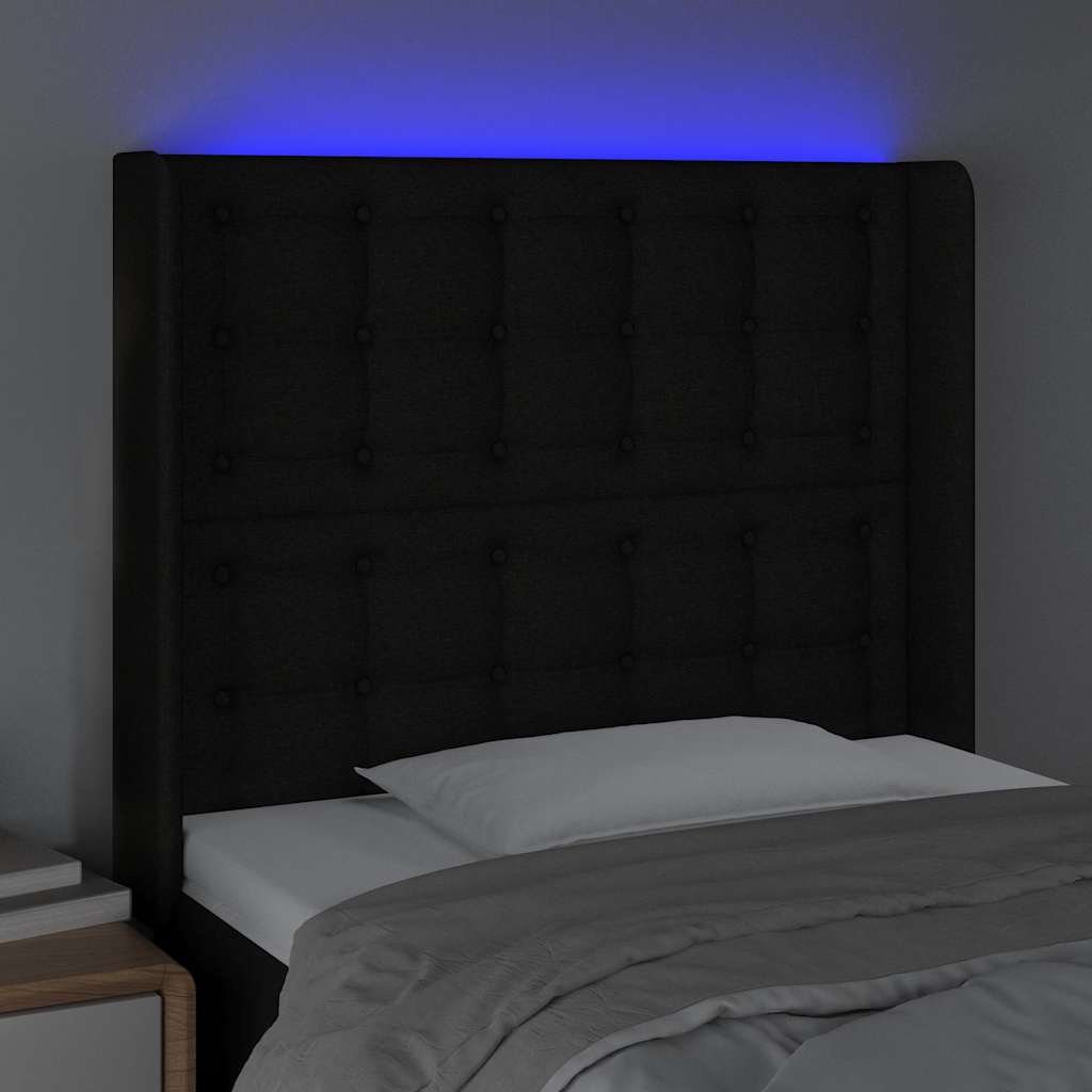 Testiera a LED Nera 83x16x118/128 cm in Tessuto