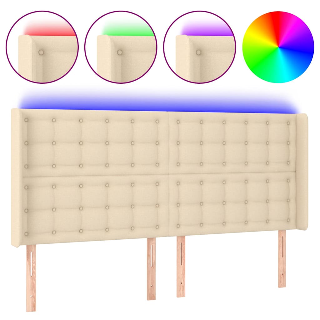Testiera a LED Crema 203x23x118/128 cm in Tessuto