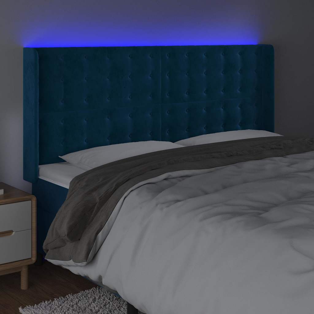 Testiera a LED Blu Scuro 183x16x118/128 cm in Velluto