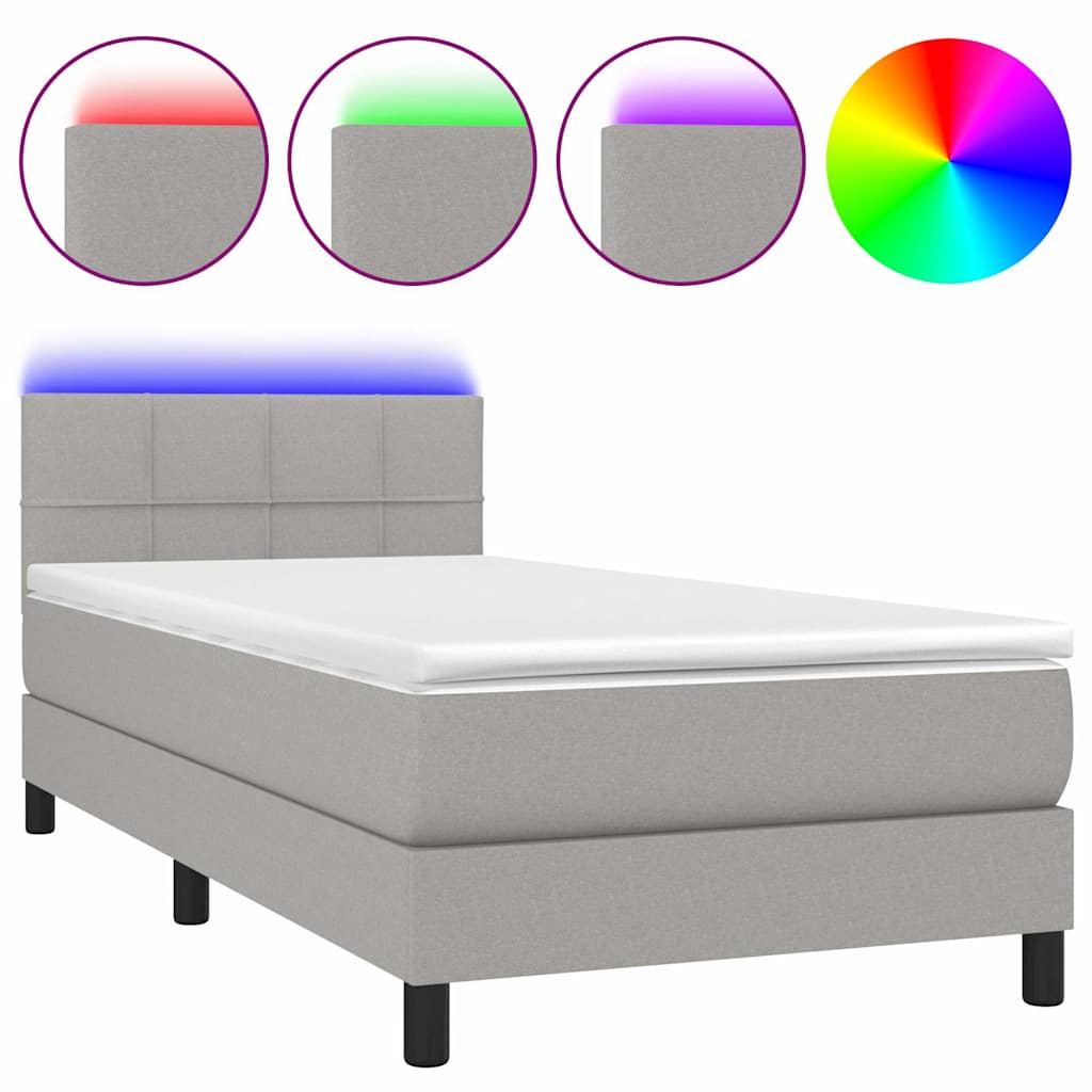 Letto a Molle Materasso e LED Grigio Chiaro 80x200 cm Tessuto